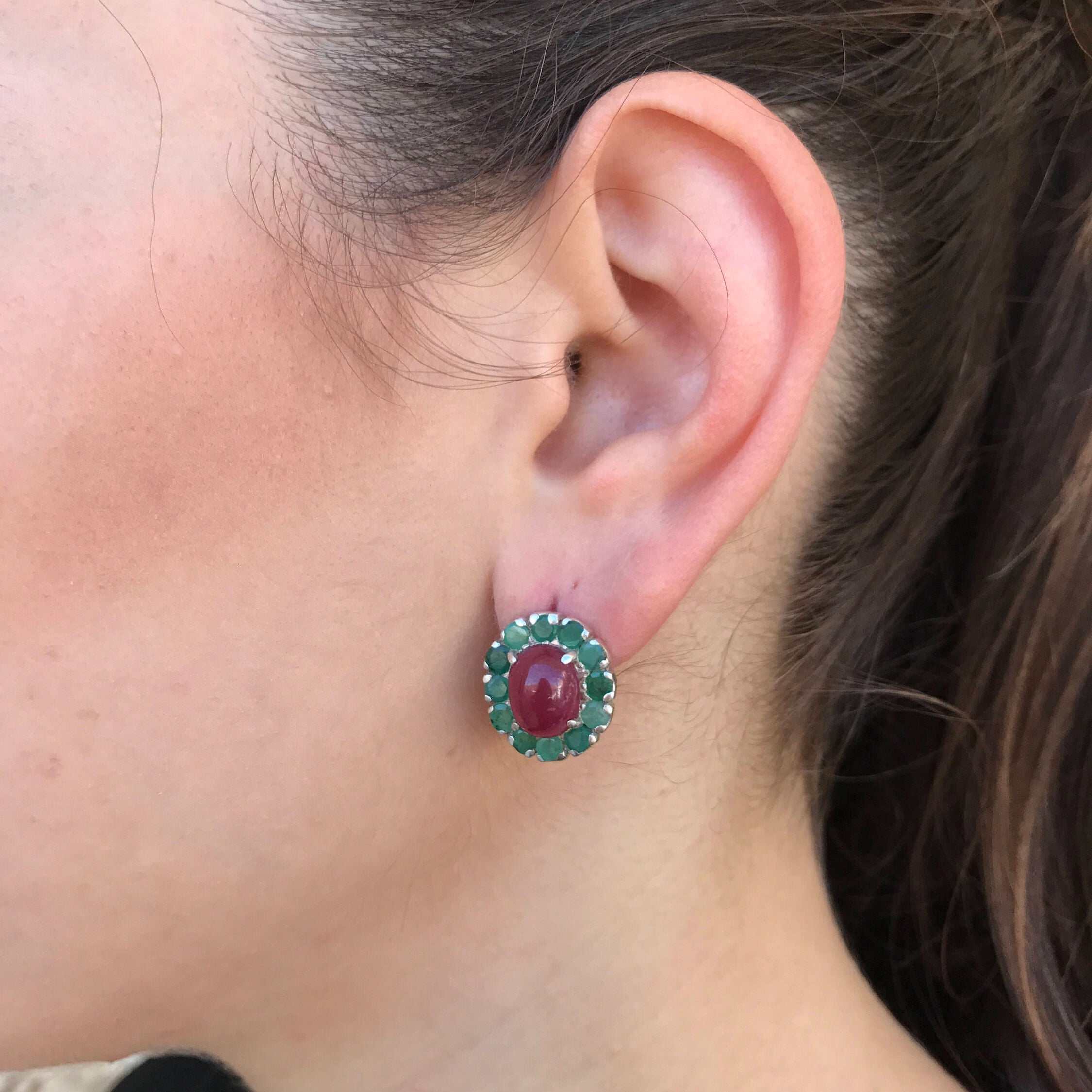 Ruby Earrings, Emerald Earrings, Natural Ruby, Natural Emerald, Vintage Earrings, May Birthstone, July Birthstone, Victorian Earrings, Ruby