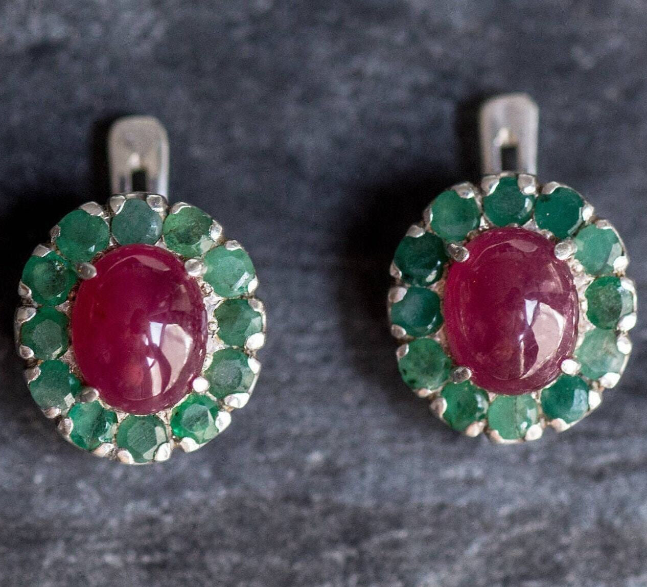 Ruby Earrings, Emerald Earrings, Natural Ruby, Natural Emerald, Vintage Earrings, May Birthstone, July Birthstone, Victorian Earrings, Ruby