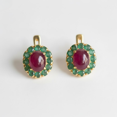 Natural Ruby Earrings made in 18k Gold Vermeil with Oval Natural Red Ruby in Halo setting, July Birthstone gift idea, symbolizes nobility, purity, and passion, ideal for everyday wear and perfect for birthday gifting and special occasions.