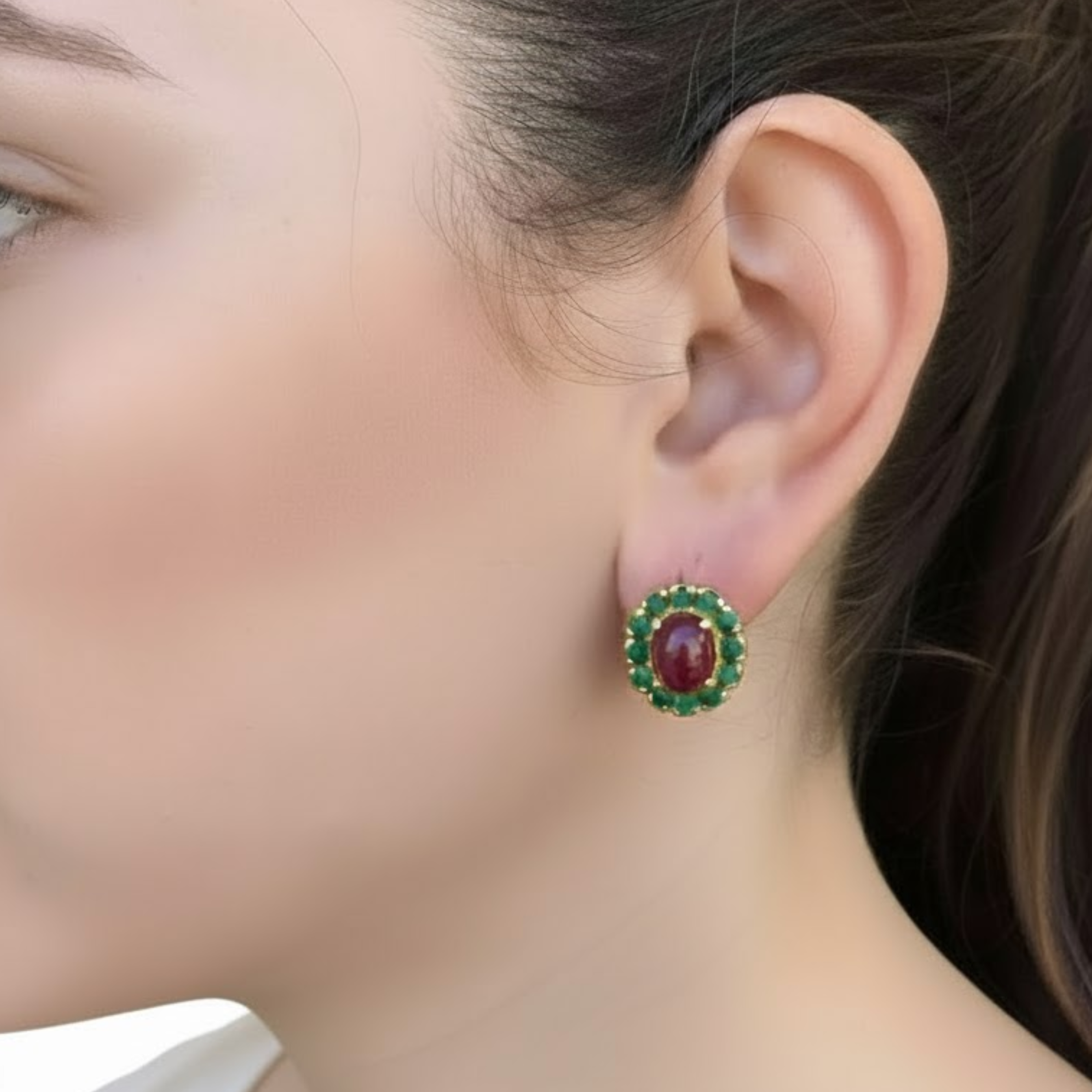 Elegant 18k Gold Vermeil Ruby Earrings with Oval Natural Red Ruby, a stunning July Birthstone gift for any special occasion.