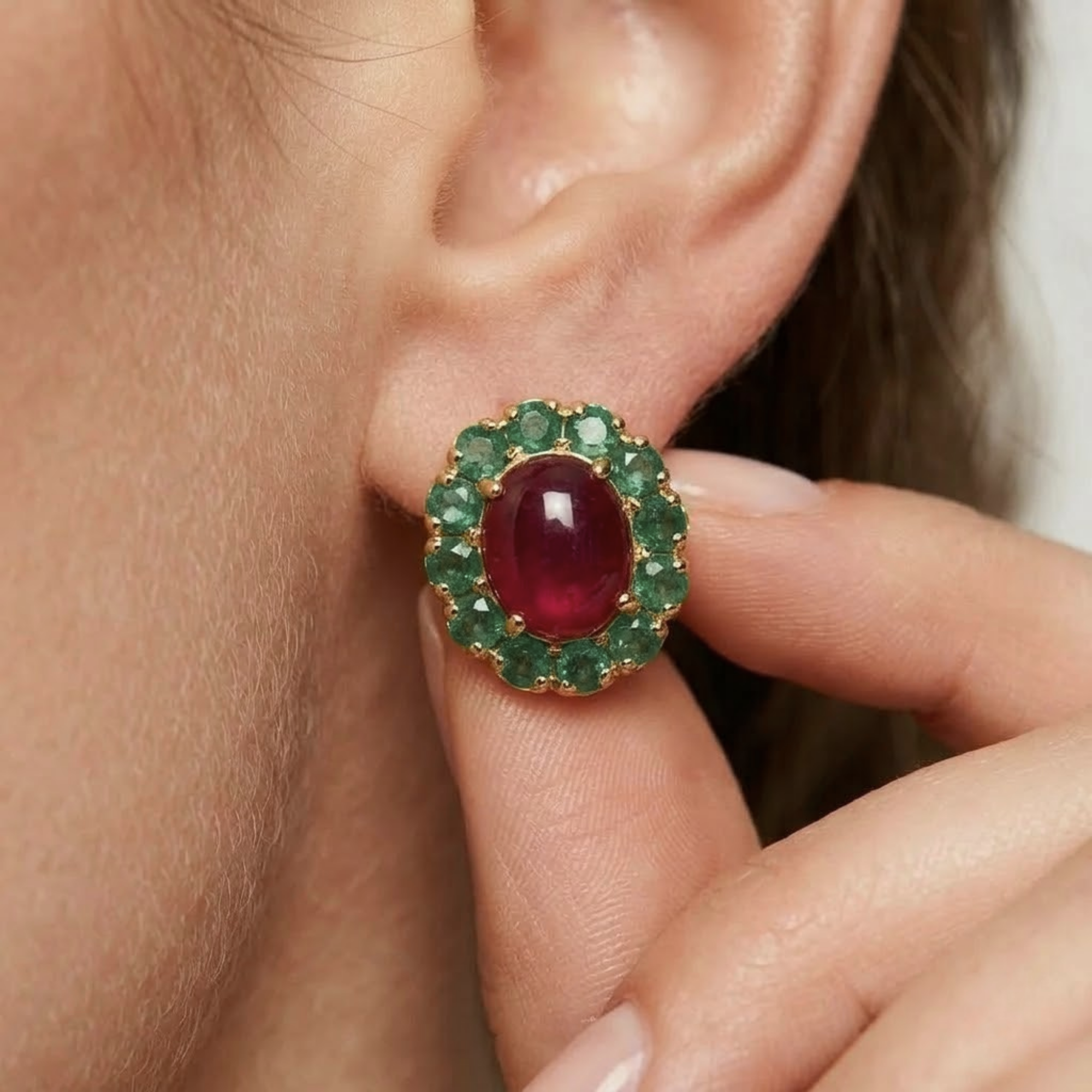 Elegant 18k Gold Vermeil Ruby Earrings with Oval Natural Red Ruby, a stunning July Birthstone gift for any special occasion.