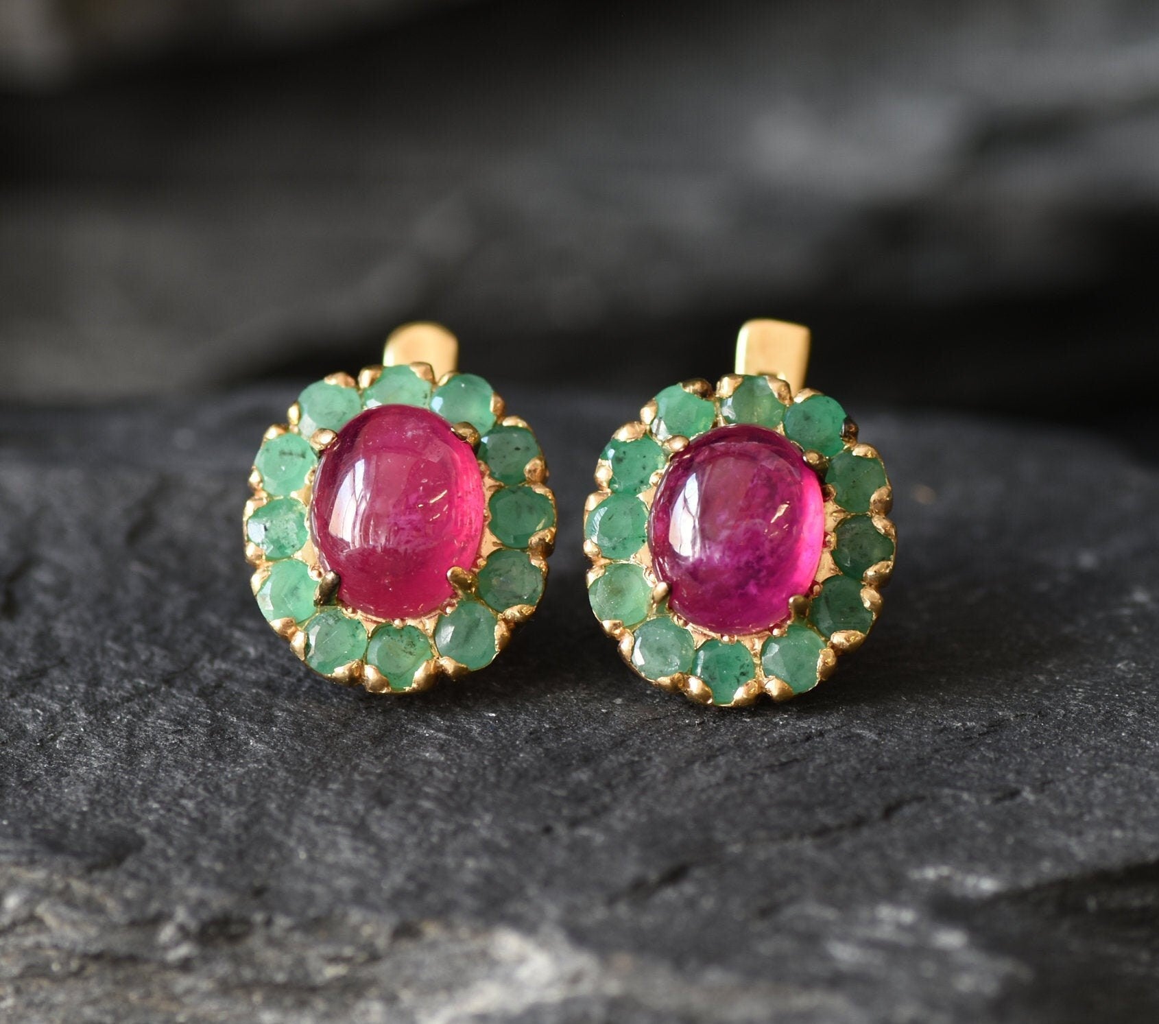 Ruby Earrings, Emerald Earrings, Natural Ruby, Natural Emerald, Vintage Earrings, May Birthstone, July Birthstone, Victorian Earrings, Ruby(1)