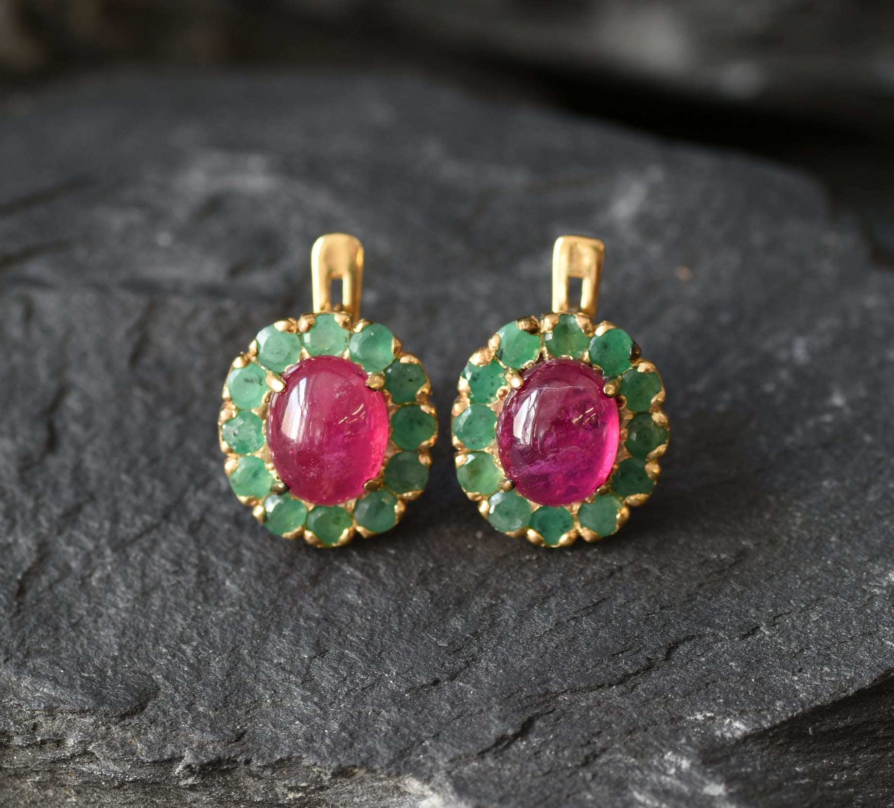 Ruby Earrings, Emerald Earrings, Natural Ruby, Natural Emerald, Vintage Earrings, May Birthstone, July Birthstone, Victorian Earrings, Ruby(1)