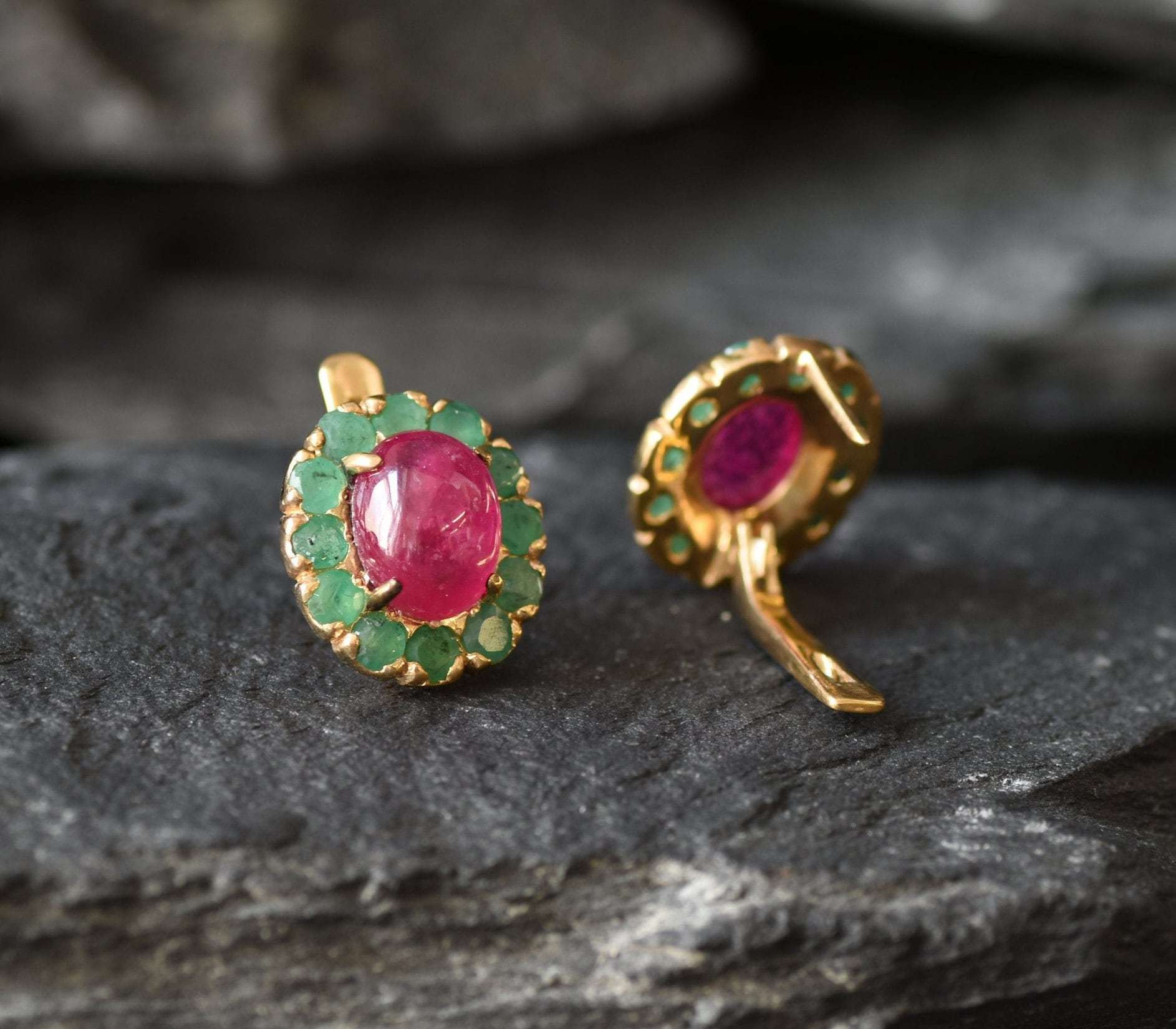 Ruby Earrings, Emerald Earrings, Natural Ruby, Natural Emerald, Vintage Earrings, May Birthstone, July Birthstone, Victorian Earrings, Ruby(1)