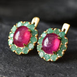 Ruby Earrings, Emerald Earrings, Natural Ruby, Natural Emerald, Vintage Earrings, May Birthstone, July Birthstone, Victorian Earrings, Ruby(1)