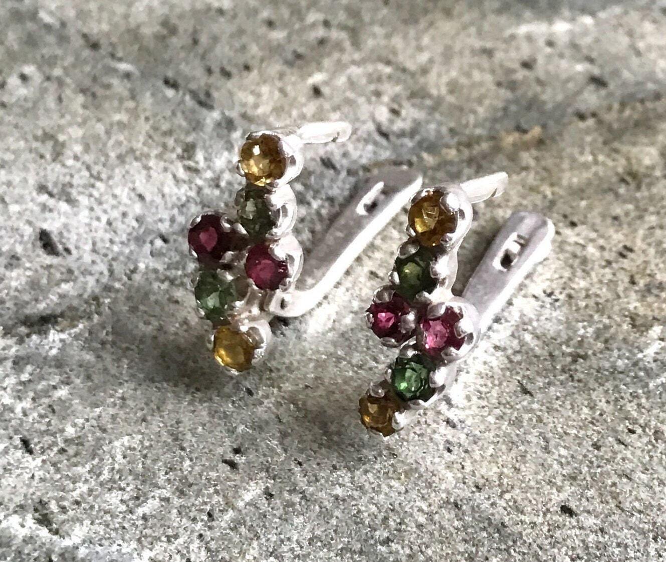 Tourmaline Earrings, Healing Stones, October Birthstone, Vintage Earrings, Mothers Birthstones, Natural Tourmaline, Solid Silver, Tourmaline