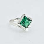 Created Emerald Ring made in 925 Sterling Silver with Square Created Green Emerald in Bezel setting, May Birthstone gift idea, symbolizes, ideal for everyday wear and perfect for birthday gifting and special occasions.