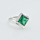 Created Emerald Ring made in 925 Sterling Silver with Square Created Green Emerald in Bezel setting, May Birthstone gift idea, symbolizes, ideal for everyday wear and perfect for birthday gifting and special occasions.