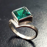 Square Emerald Ring - Green Asymmetric Ring - Vintage Square Ring