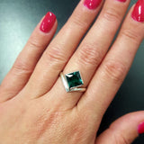 Square Emerald Ring - Green Asymmetric Ring - Vintage Square Ring