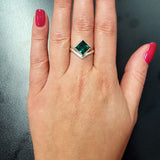 Square Emerald Ring - Green Asymmetric Ring - Vintage Square Ring