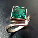 Square Emerald Ring - Green Asymmetric Ring - Vintage Square Ring