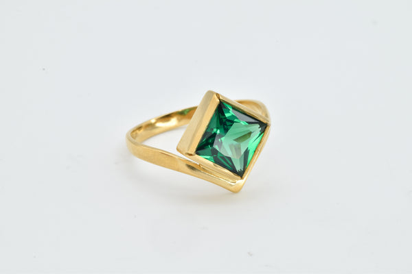 Green Onyx Ring Square Gold - Green Stone Ring - Gold Ring - Bezel Set Ring  - Statement Ring - Cushion Cut