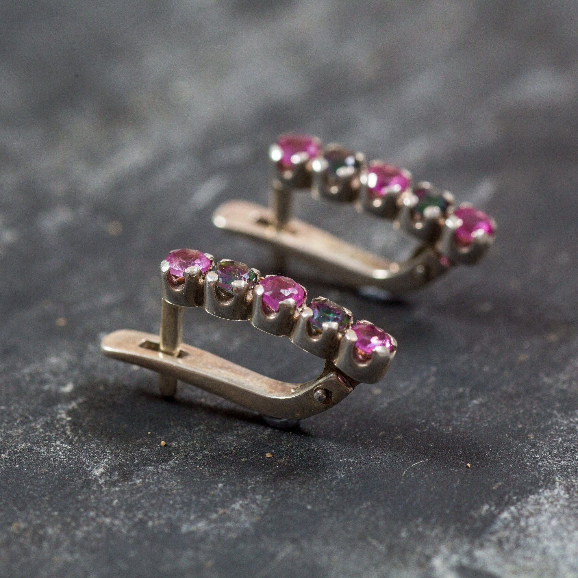 Tourmaline Earrings, Mystic Topaz Earrings, Natural Tourmaline, Topaz Earrings, Vintage Earrings, Pink Earrings, Silver Earrings, Tourmaline