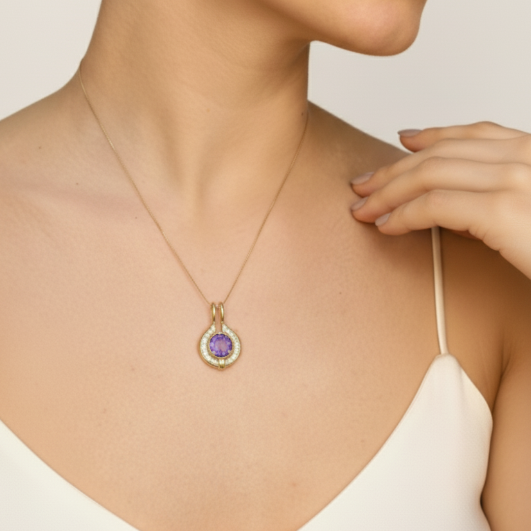 Beautiful 18k gold vermeil amethyst pendant, a thoughtful gift symbolizing clarity and peace for February birthdays and special events.
