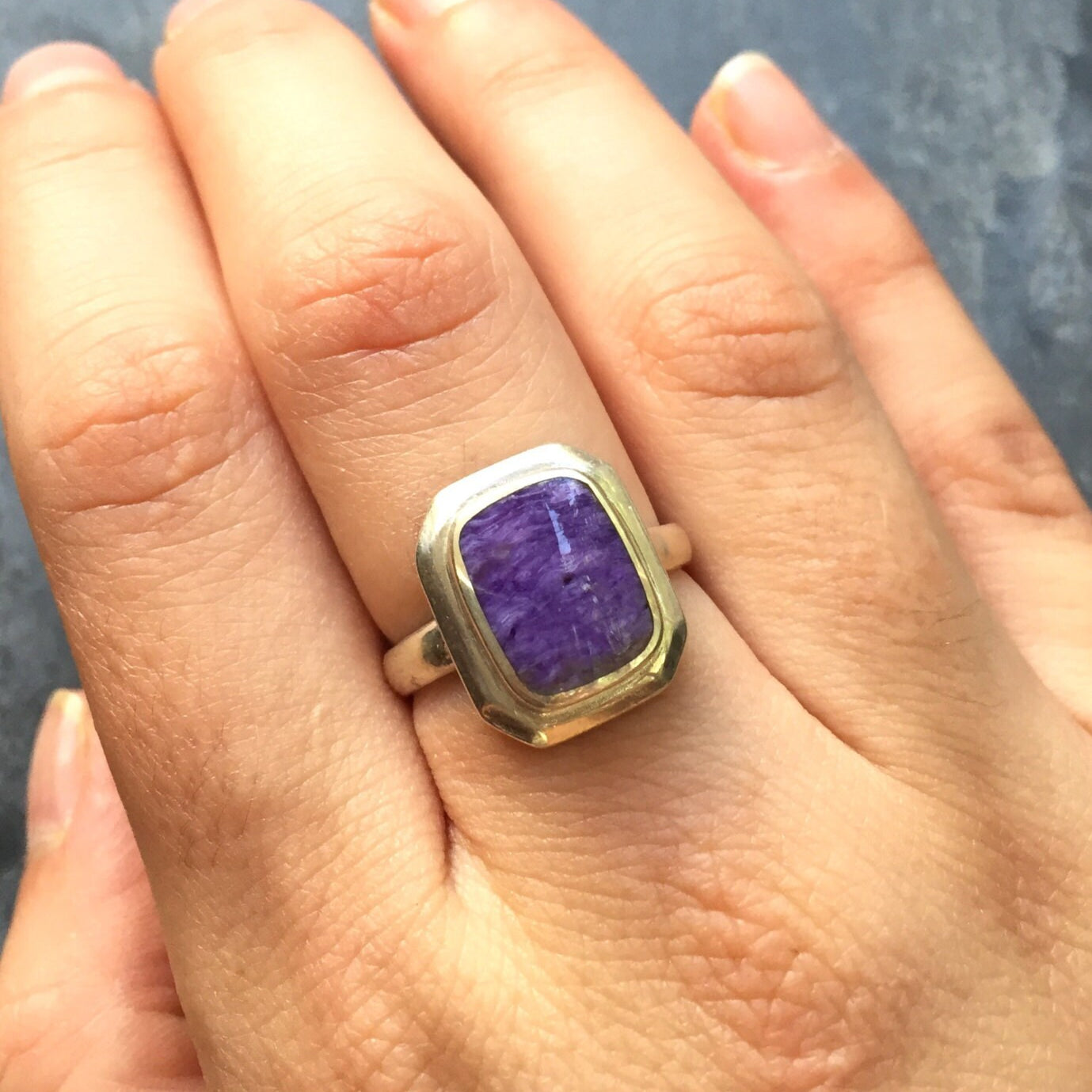 Charoite Ring, Natural Charoite, Scorpio Ring, Scorpio Birthstone, Healing Stones, Purple Ring, Violet Ring, Vintage Ring, Solid Silver Ring
