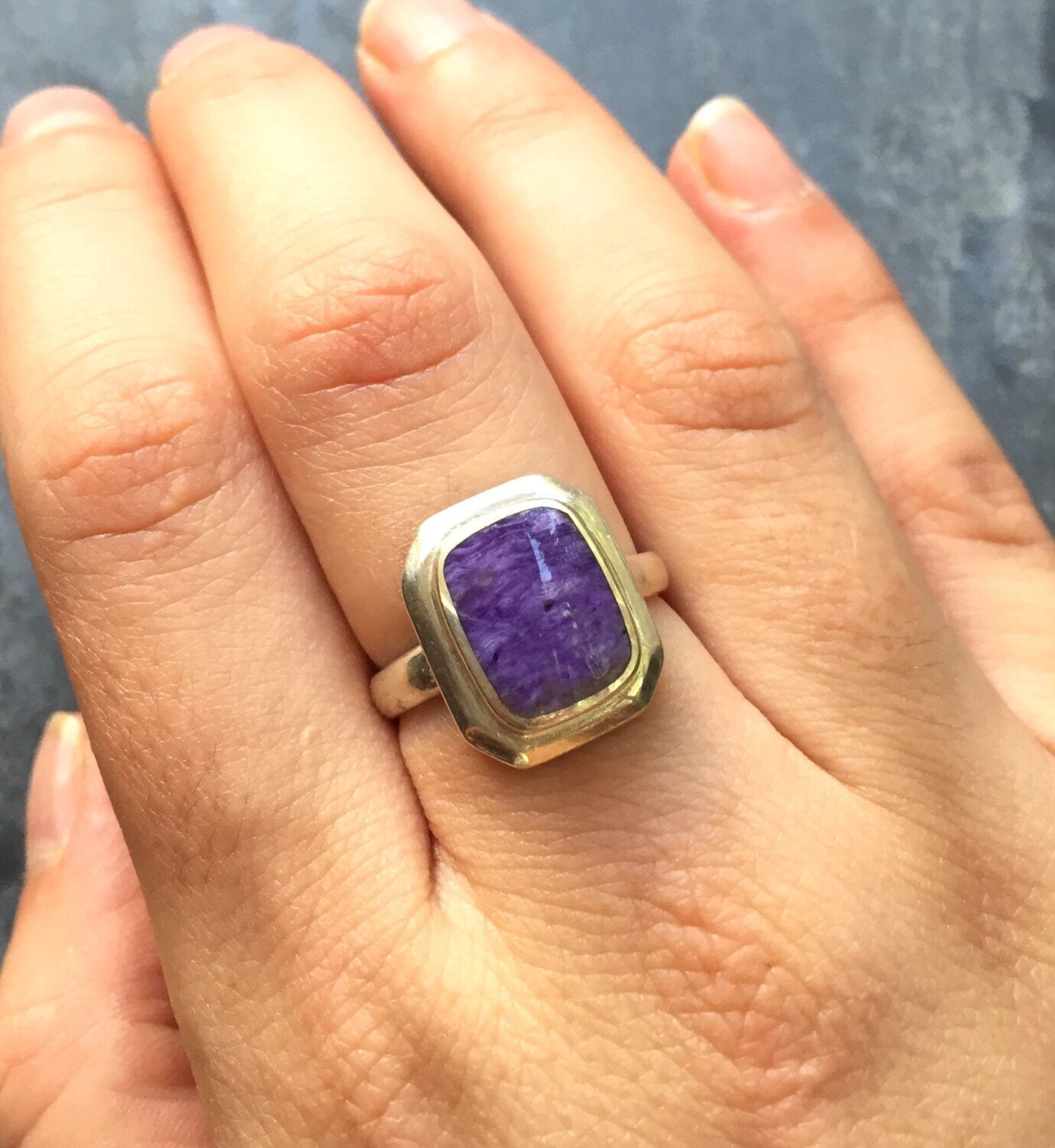Charoite Ring, Natural Charoite, Scorpio Ring, Scorpio Birthstone, Healing Stones, Purple Ring, Violet Ring, Vintage Ring, Solid Silver Ring