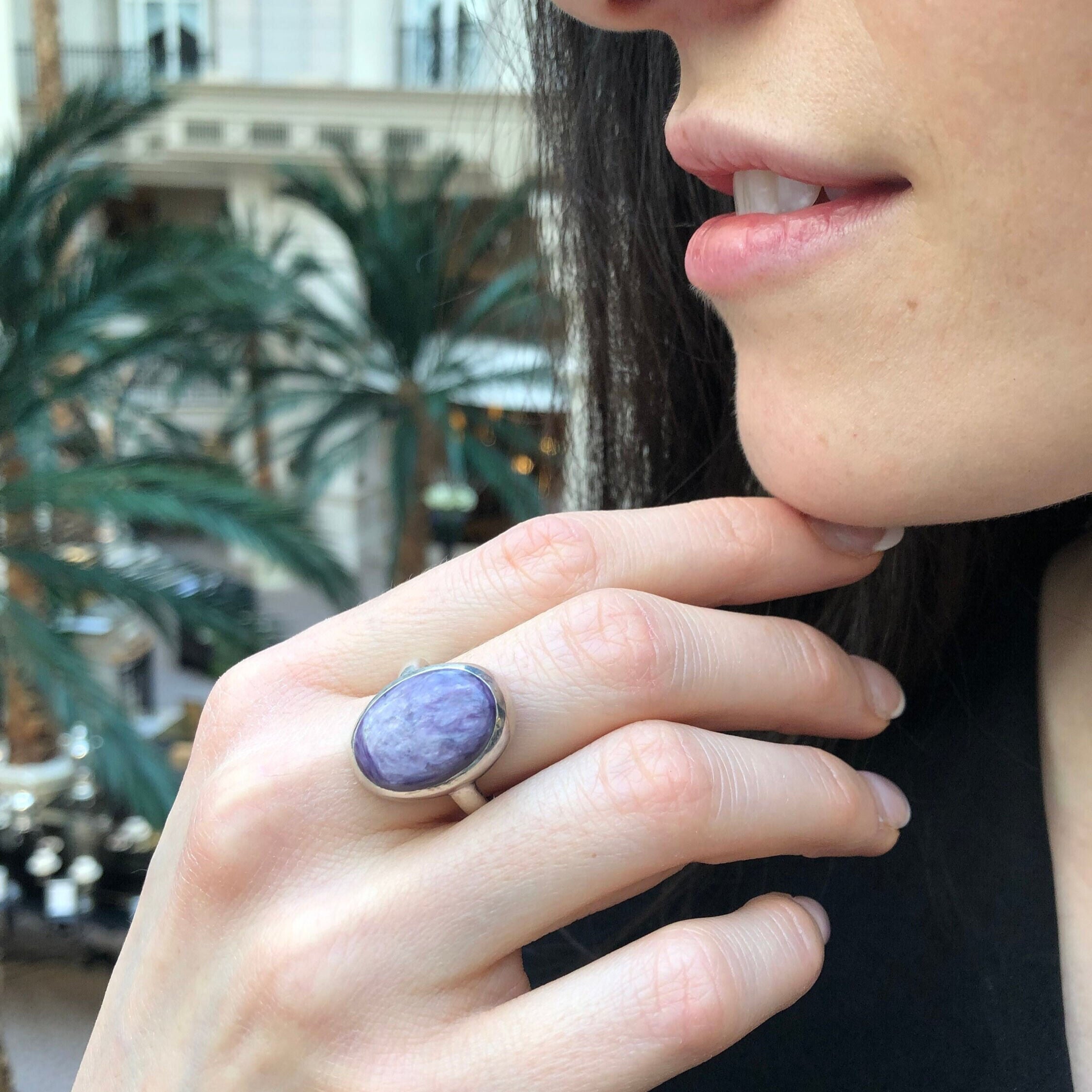 Large Oval Ring, Charoite Ring, Statement Purple Ring, Gemini Birthstone, Retro Ring, Large Purple Ring, Outstanding Ring, Solid Silver Ring