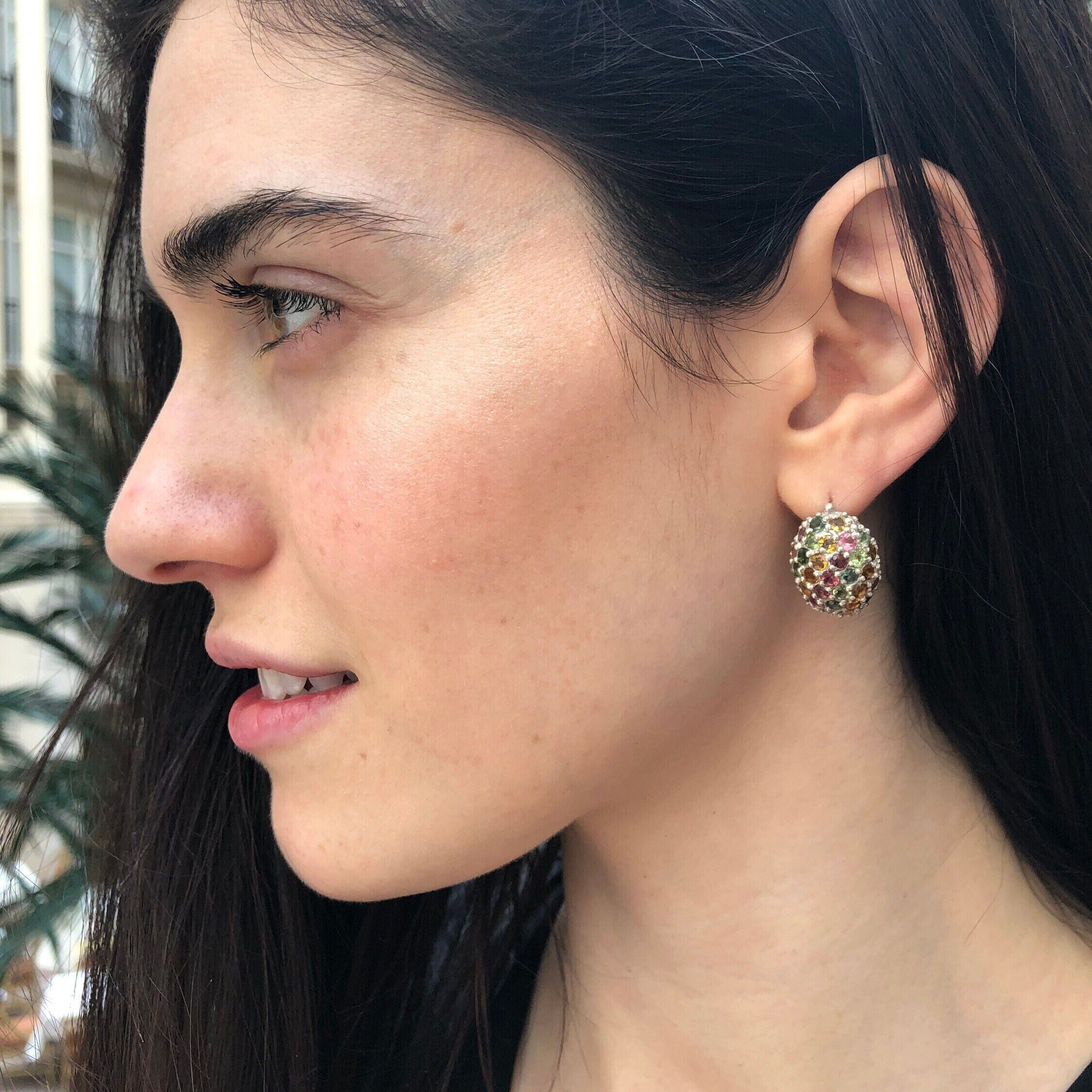 Mulitstone Tourmaline Earrings, Natural Tourmaline, Cluster Earrings, Sphere Earrings, Colour Earrings, Tourmaline Earrings, Silver Earrings