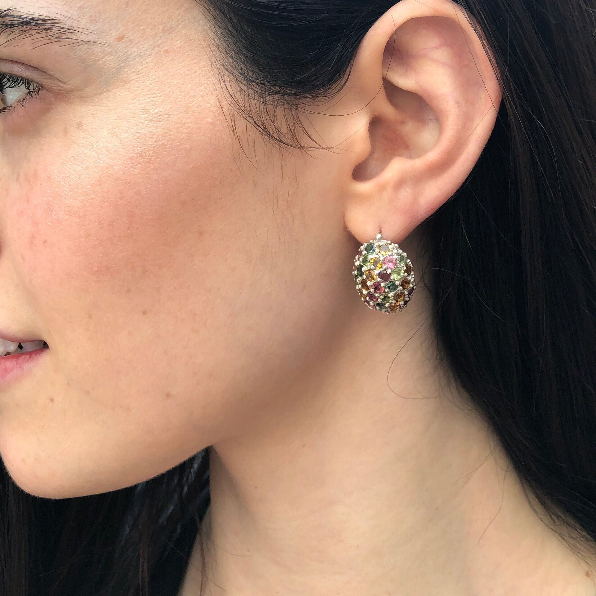 Mulitstone Tourmaline Earrings, Natural Tourmaline, Cluster Earrings, Sphere Earrings, Colour Earrings, Tourmaline Earrings, Silver Earrings