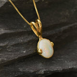 Gold Opal Pendant - Natural Australian Opal Necklace, October Birthstone Pendant