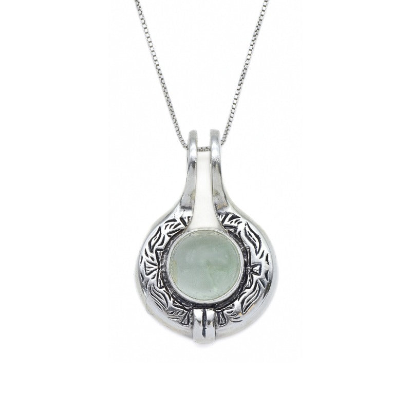 Prehnite Pendant, Natural Prehnite, May Birthstone, Tribal Pendant, Silver Round Pendant, Green Pendant, Vintage Pendant, Silver Pendant
