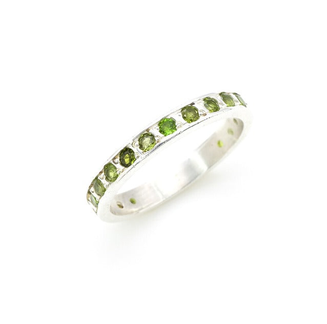 Green Eternity Ring, Natural Chrome Diopside Band, Vivid Green Band, Stackable Band, Full Eternity, Solid Silver Ring, Emerald Color Ring