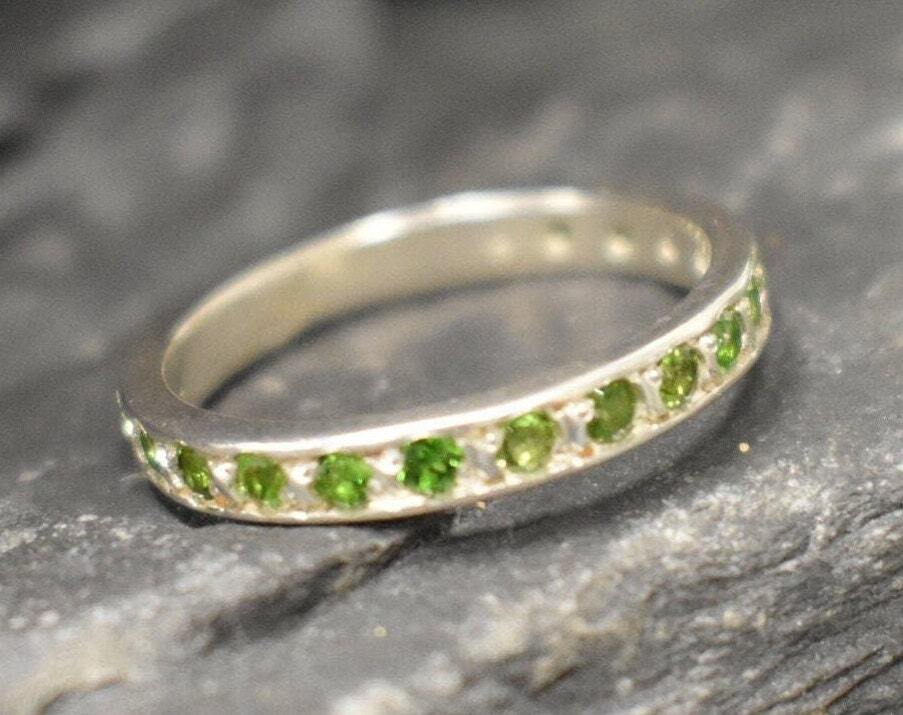 Chrome Diopside Gold Ring - Eternity Band, Natural Chrome Diopside Ring, Green Gemstone Ring