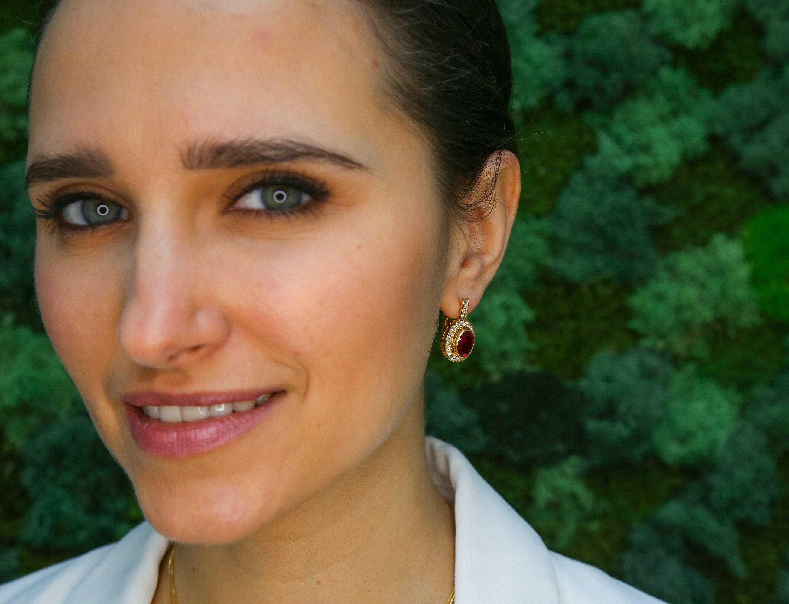 Elegant Ruby Earrings in 925 Sterling Silver, Bezel-Set Red Ruby, July Birthstone, perfect for daily wear and special gifts.