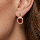 Elegant 18k Gold Vermeil Ruby Earrings featuring oval red rubies, perfect for July birthdays and special occasions.