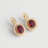 Created Ruby Earrings made in 18k Gold Vermeil with Oval Created Red Ruby in Bezel setting, July Birthstone gift idea, symbolizes nobility, purity, and passion, ideal for everyday wear and perfect for birthday gifting and special occasions.