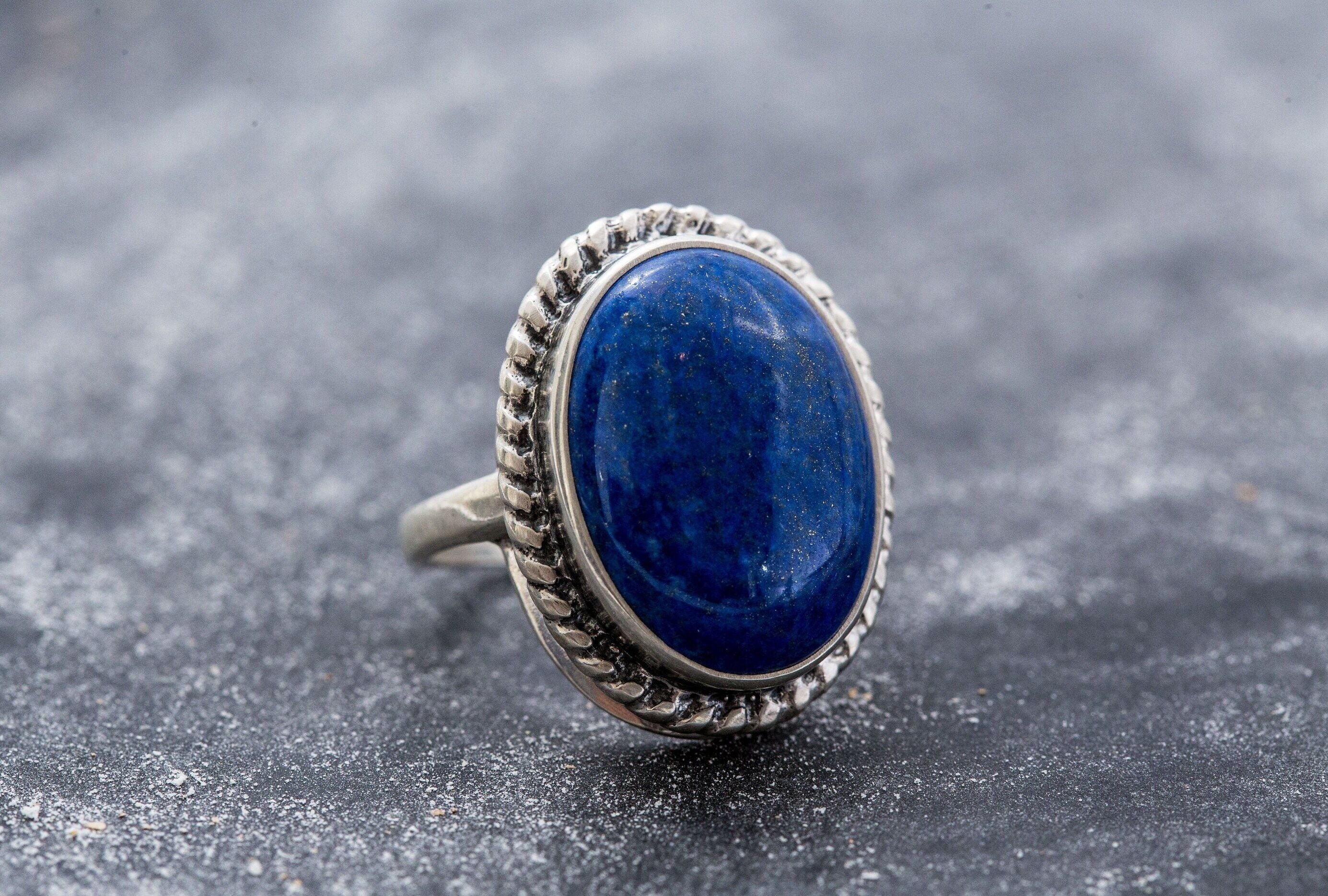 Lapis Lazuli Ring Blue Bezel Ring Lapis Statement Ring – Adina
