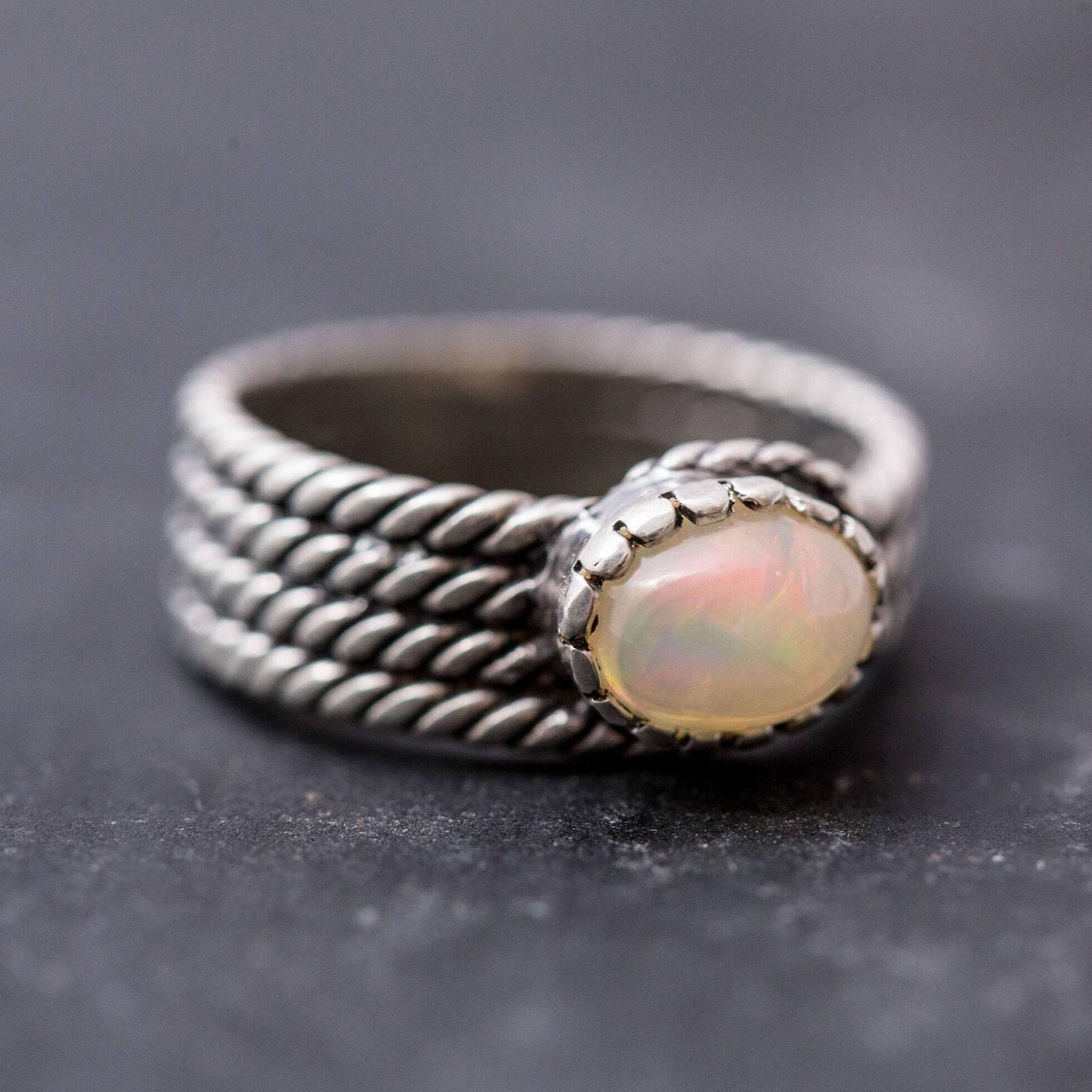 Chic 925 Sterling Silver Opal Ring with a stunning White Opal, a meaningful gift for October birthdays and elegant occasions.