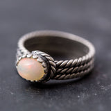 Opal Ring - Rope Silver Band - Opal Solitaire Ring