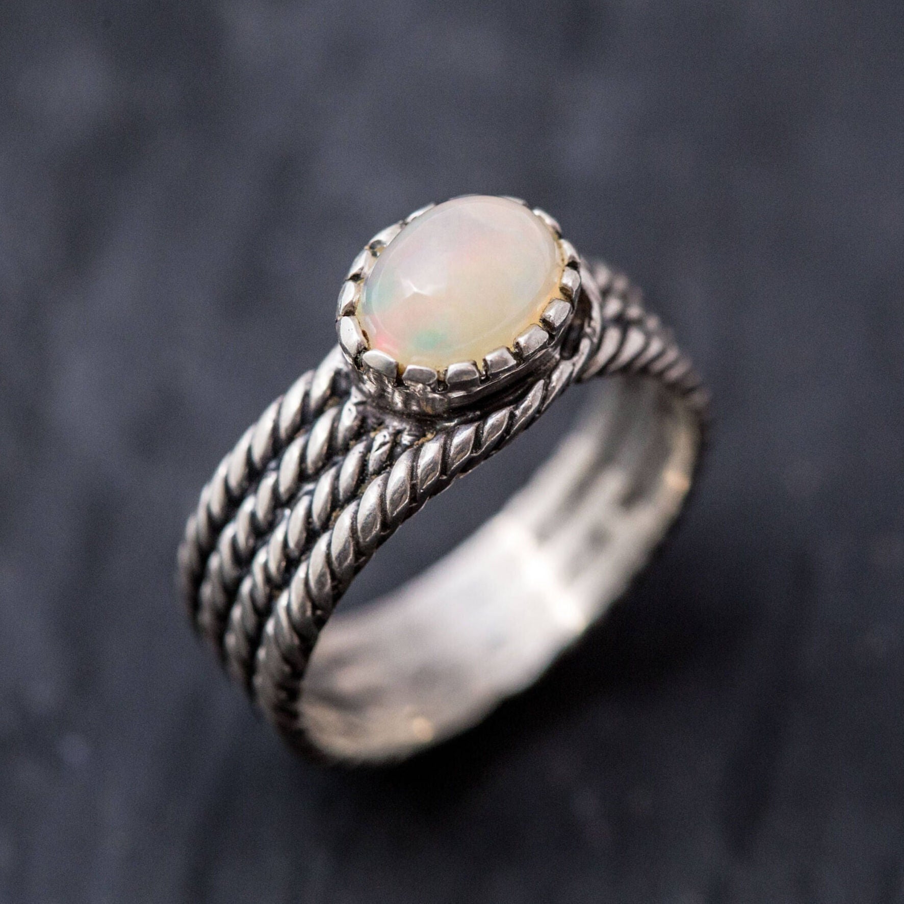 Opal Ring made in 925 Sterling Silver with White Opal in setting, October Birthstone gift idea, symbolizes hope, luck, protection, and creativity, ideal for everyday wear and perfect for birthday gifting and special occasions.