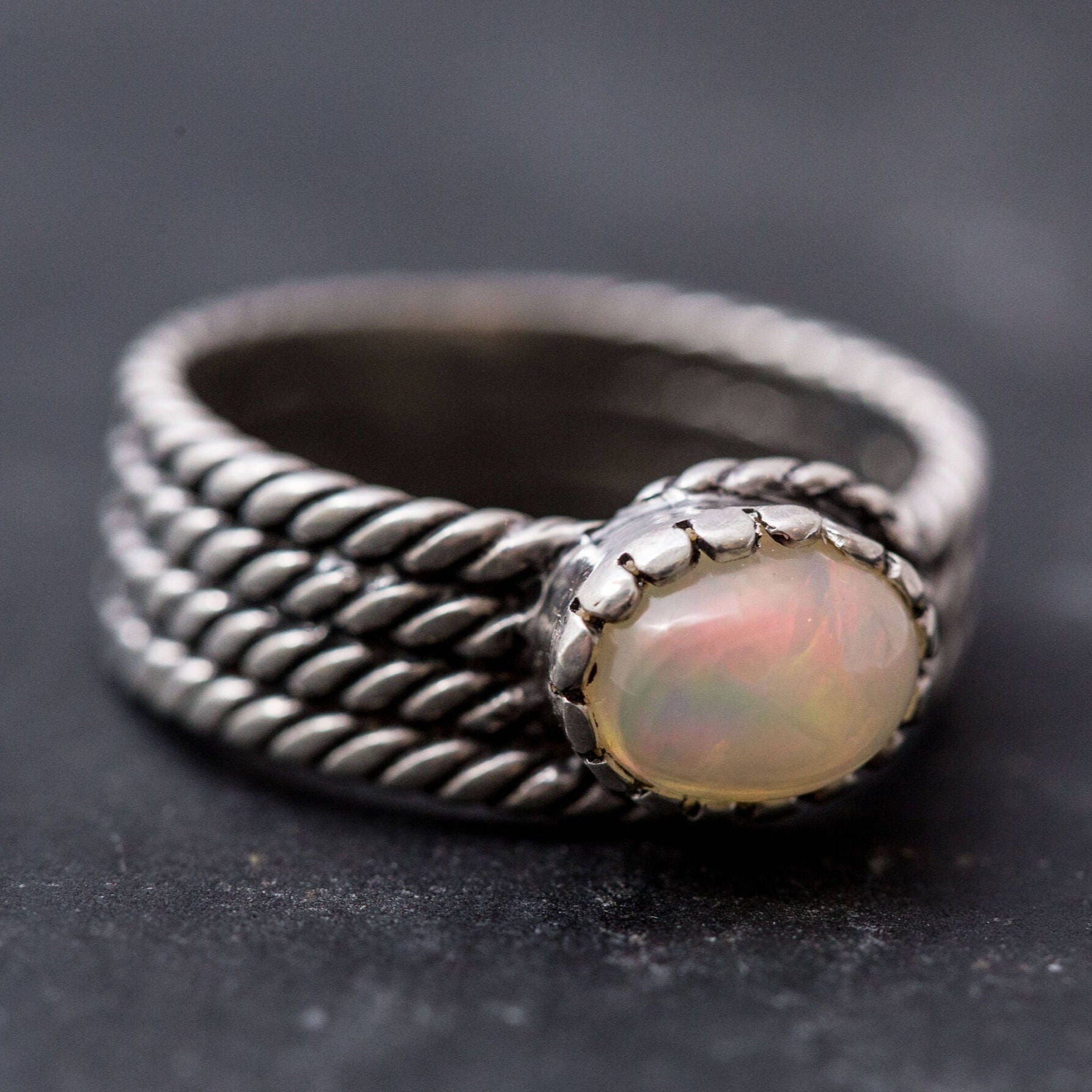 Elegant 925 Sterling Silver Opal Ring with luminous White Opal, ideal for daily wear and a thoughtful birthday gift.