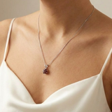 Red Flower Pendant - Natural Garnet Necklace - Dainty Flower Pendant