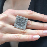 Square Silver Ring - Diamond Statement Ring - Large Square Ring