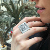 Square Silver Ring - Diamond Statement Ring - Large Square Ring