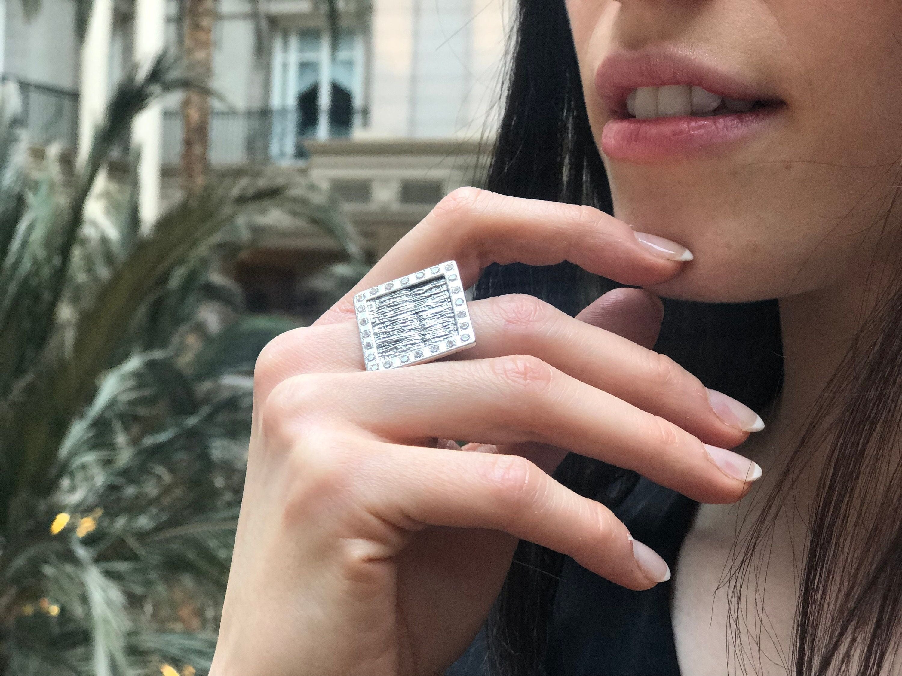 Large Silver Square Ring, Sterling Silver Ring, Statement Ring, Square Ring, Solid Silver Ring, Large Silver Ring, Vintage Silver Ring