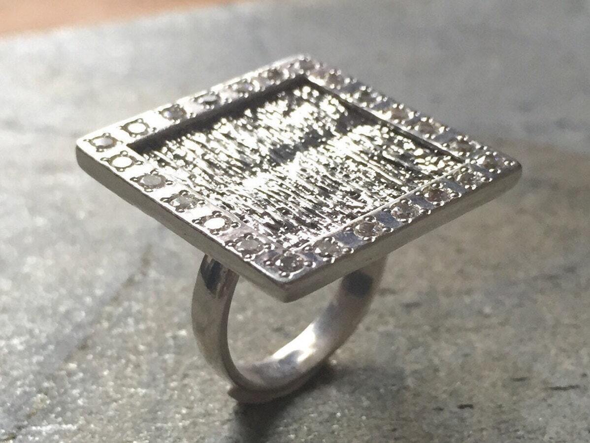 Large Silver Square Ring, Sterling Silver Ring, Statement Ring, Square Ring, Solid Silver Ring, Large Silver Ring, Vintage Silver Ring