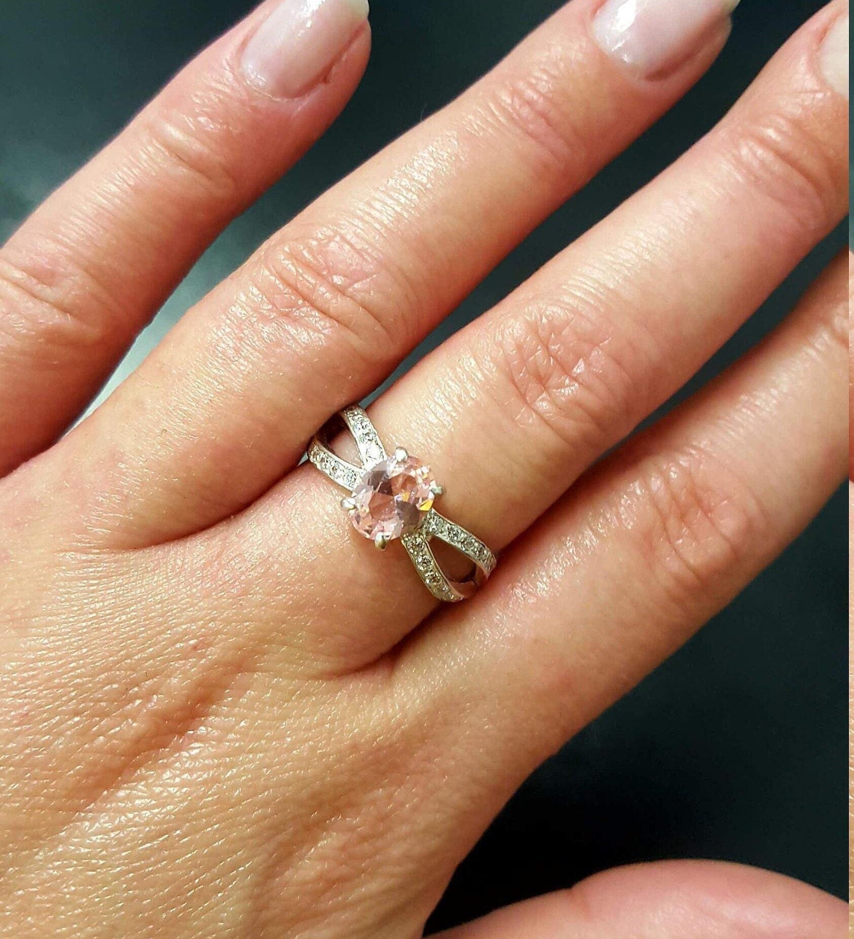 Morganite Ring, Created Morganite, Pink Ring, Promise Ring, Pink Diamond Ring, Silver Ring, Unique Stone Ring, Solid Silver Ring, Morganite
