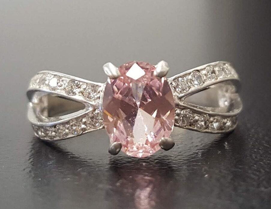 Morganite Ring, Created Morganite, Pink Ring, Promise Ring, Pink Diamond Ring, Silver Ring, Unique Stone Ring, Solid Silver Ring, Morganite