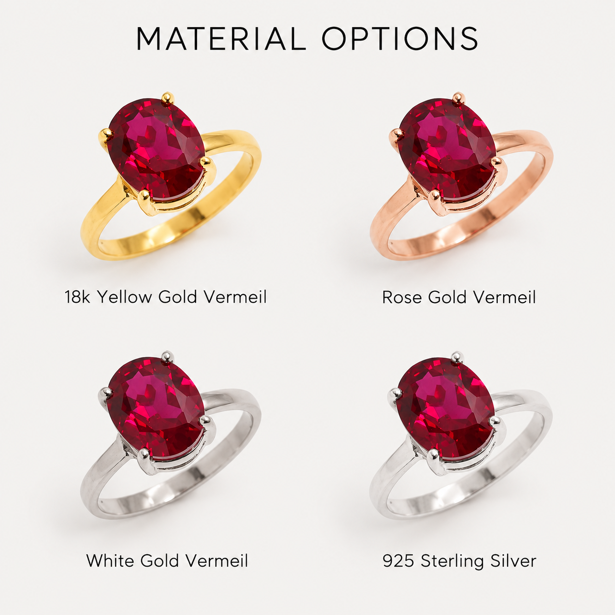Chic 18k Gold Vermeil Ruby Ring featuring an Oval Created Red Ruby, perfect for celebrating July birthdays and special moments.