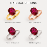 Chic 18k Gold Vermeil Ruby Ring featuring an Oval Created Red Ruby, perfect for celebrating July birthdays and special moments.
