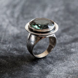 Green Diamond Ring - Large Green Ring - Diamond Statement Ring