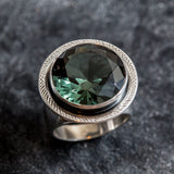 Green Diamond Ring - Large Green Ring - Diamond Statement Ring