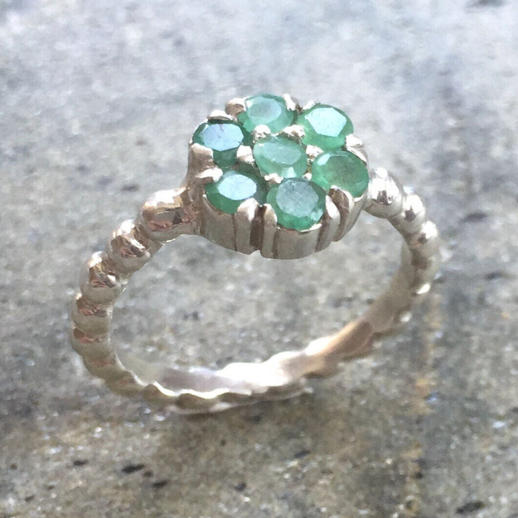 Natural Emerald Ring made in 925 Sterling Silver with Round Natural Green Emerald in Cluster setting, May Birthstone gift idea, symbolizes growth, harmony, and deep emotional healing, ideal for everyday wear and perfect for birthday gifting and special occasions.