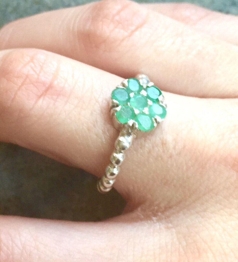 Elegant 925 Sterling Silver ring featuring a stunning round natural emerald, perfect for May birthdays and special occasions.