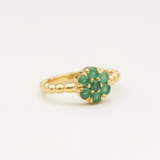 Gorgeous 18k Gold Vermeil ring with a round Natural Emerald in a cluster, representing emotional healing and ideal for gifting.